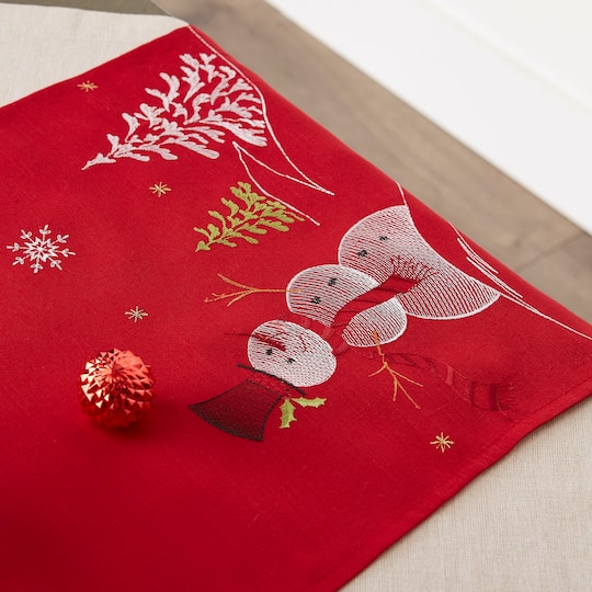 DII® 70" Red Embroidered Snowman Table Runner